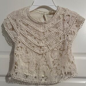 Joyfolie Ivory Crochet Lace Cap Sleeve Top